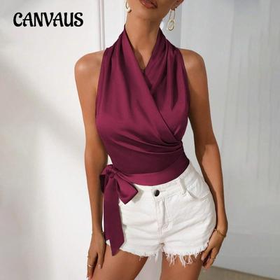 Damen Sommer Neckholder Sexy Schnürung Ärmelloses Top