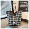Plaid Canvas Bag Women's Large-capacity New Summer Versatile Lazy Style Shoulder Bag Student Tote Bag