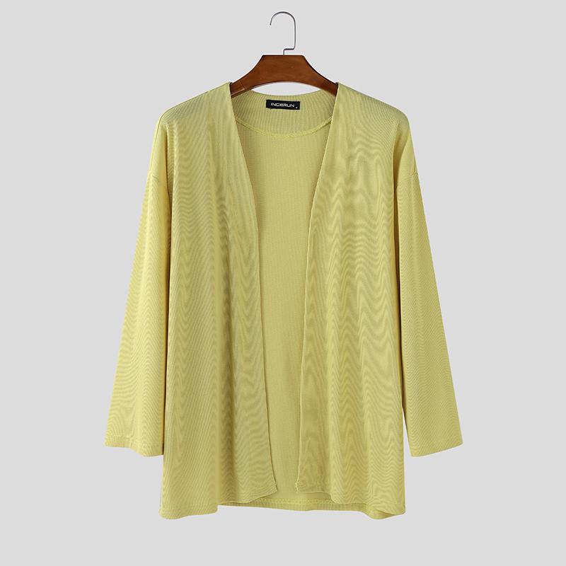 INCERUN Oversized Men Batwing Sleeve Open Front Texture Casual Kimono Cardigan Tops