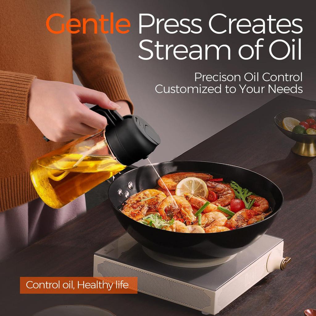 2-in-1 Glass Oil Sprayer: Press-Type Kitchen Oil Pot with Large Capacity for Spraying and Pouring
