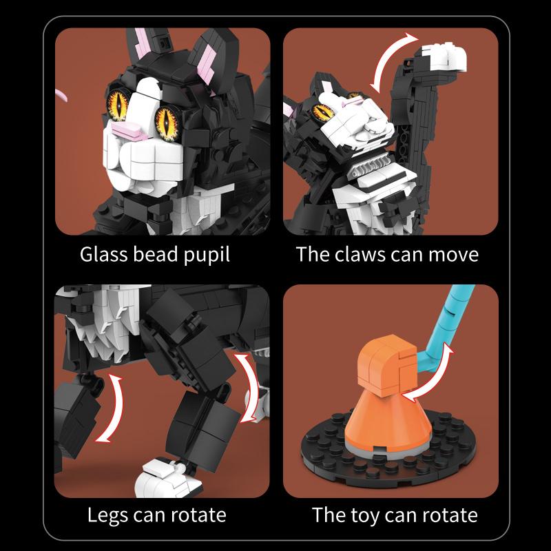 5-In-1 Cat Tuxedo Kitten Building Blocks Set Cute Cat Model Collectible Building Toy, Gift For Children Adults And Animal Lovers