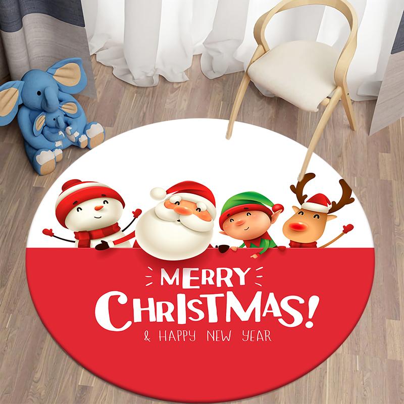 Christmas Kawaii Printed Round Carpet Children's Living Room Mat Floor Mat Yoga Mat Bedroom Chair Non Slip Mat New Year Gift