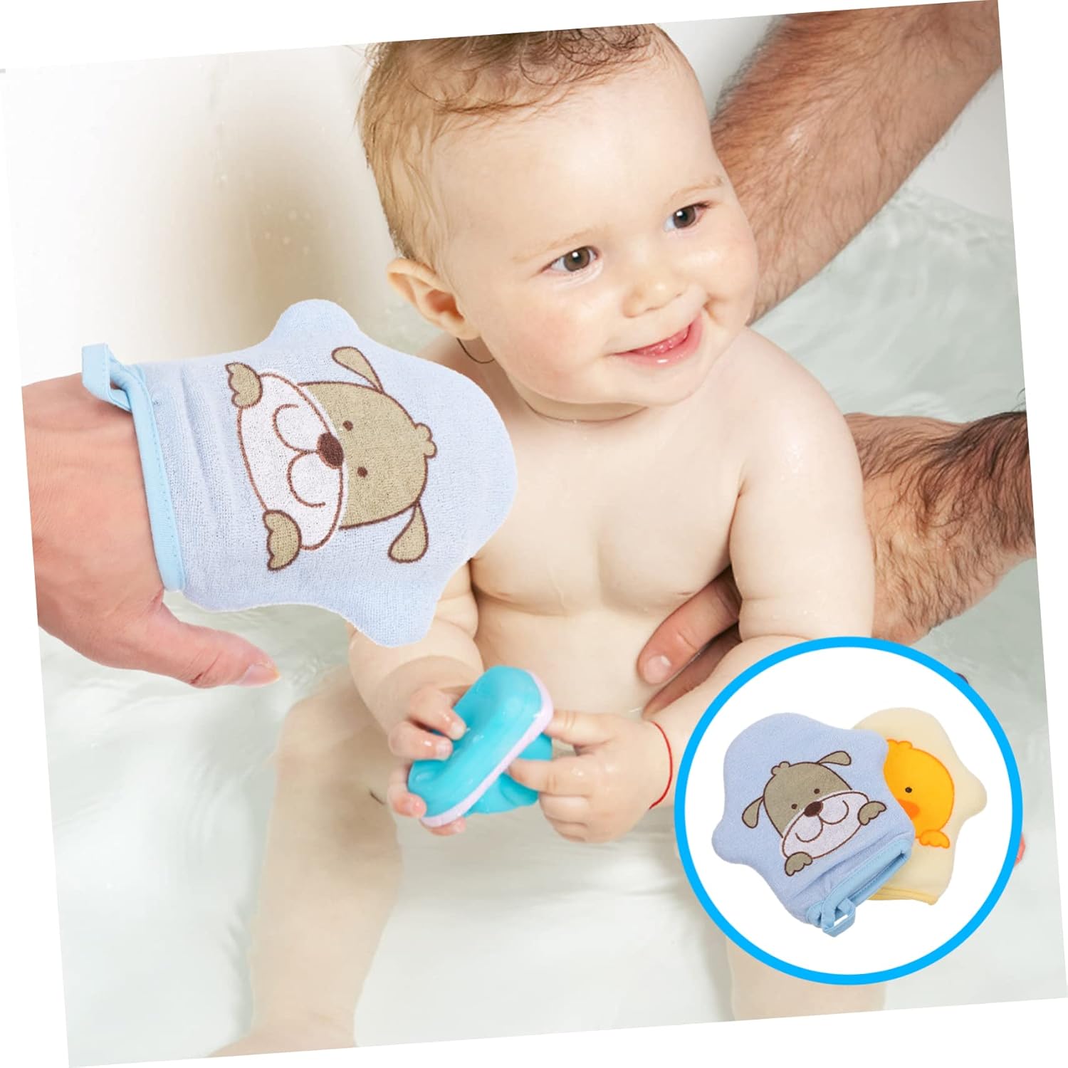 Healifty 2Pcs Baby Bath Mitt Ducky Dog Puppet Washcloths Kids Wash Gloves Bath Sponge Body Scrubber Exfoliating Gloves Wash Towels Sponge for Toddler