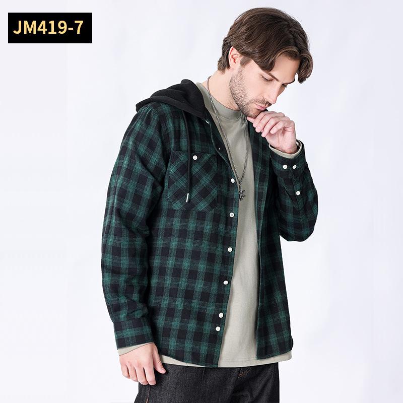 Przytulna męska koszula flanelowa z kapturem, casualowa koszula w kratę zapinana na guziki, stylowa koszula z długim rękawem z kieszenią