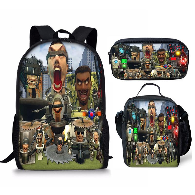 Classic Popular Novelty skibidi Toilet Man 3D Print 3pcs/Set Student School Bags Laptop Daypack Backpack Lunch bag Pencil Case