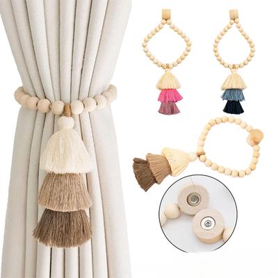 1 Pack Curtain Tie Backs for Curtain Pull Backs Magnetic Force Wood Bead Boho Curtain Tiebacks  Curtain Holdbacks Nursery Drape Holder Wall Decor