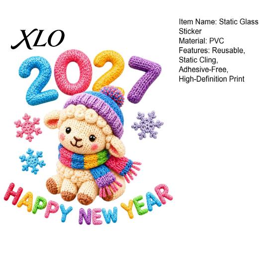 Shop Window Display Supplies Chinese New Year Stickers, 2027 Goat Static Clings, Reusable Winter Theme Decals Crochet Knit Lamb Decals, Decor for Home