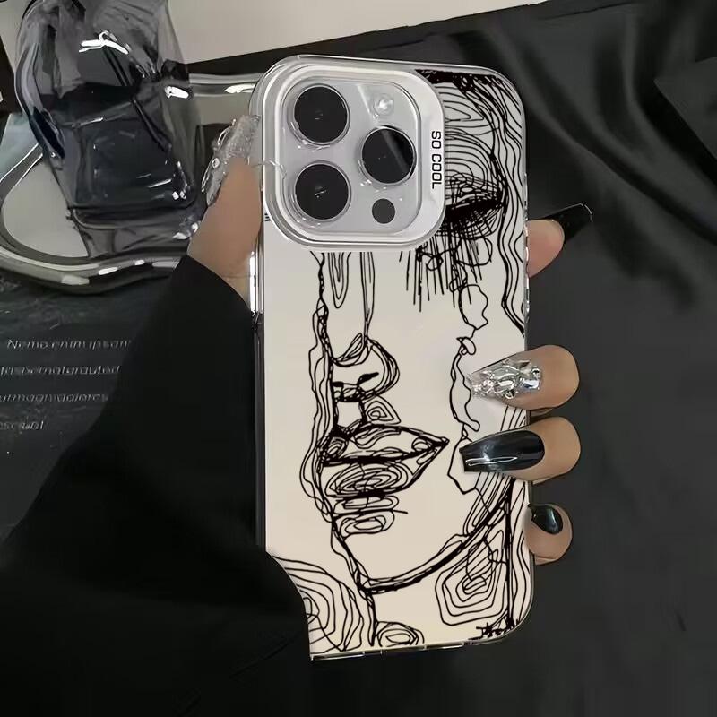 Abstraktní Linie Obličeje Estetický Matný Laserový Kryt Pro Samsung Galaxy A14 A34 A13 A23 A33 A52 S24 S23 S22 S21 Ultra Plus S20 FE