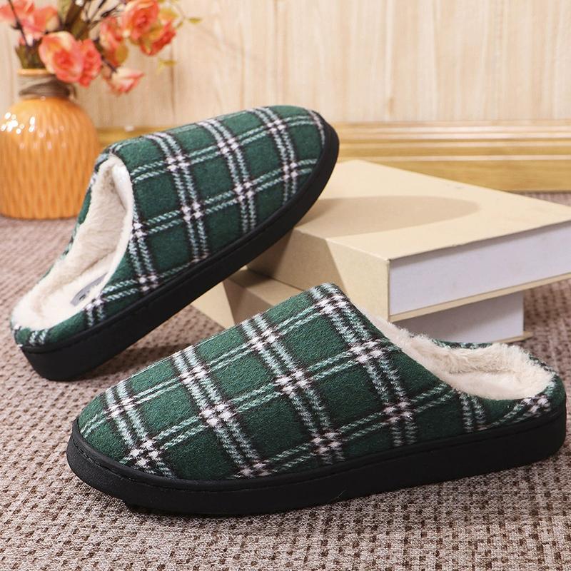 Fashion Mix Color Plaid Fur Slippers Women Soft Bottom Non Slip Plush Slippers Woman Faux Fur Warm Indoor House Cotton Slides Ladies