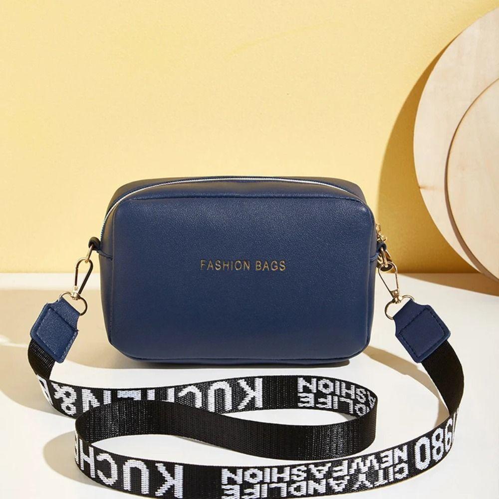 Simple Designer Women Handbag Wide Letter Strap Casual Messenger Bag PU Leather Travel Purse Small Phone Crossbody Bag