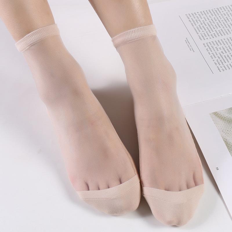 5 Pairs Fashion Breathable Glass Silk Women's Cotton Socks Crystal Stockings Comfortable Light Small Fresh