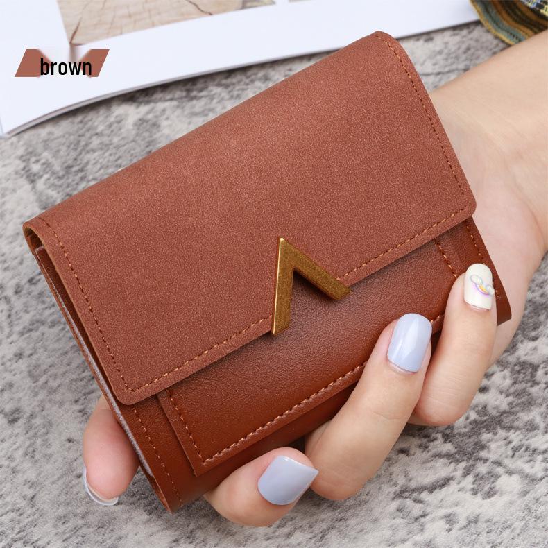 

Винтажный короткий женский кошелек в корейском стиле - ПУ кожа, тройной держатель для карт коричневый