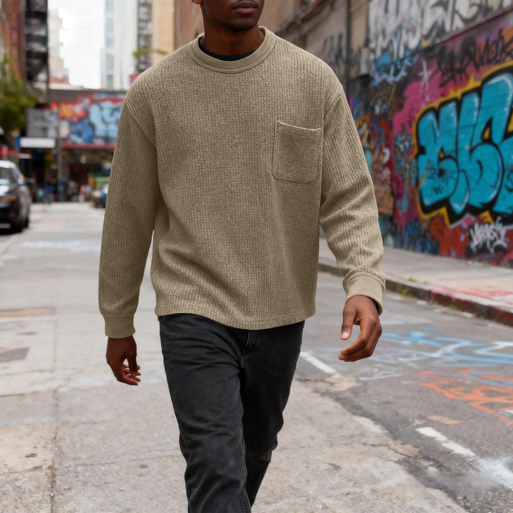 MensLong Sleeve Shirt Crewneck Pullover Sweatshirts Big And  T-Shirts Casual Relaxed Pullover  Pocket