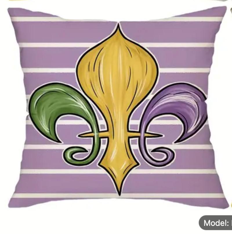 1pc Mardi Gras Pillow Cover, 18In Fleur-de-Lis Design, Great Gift **US SELLER**