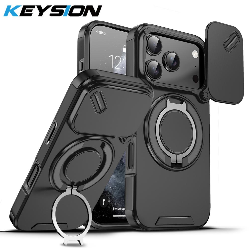 

KEYSION Чехол для телефона с вращающейся на 360° подставкой-кольцом для iPhone 17 Pro Max Силикон+ПК Сдвижная защита камеры Магнитная противоударная крышка for iPhone 17 Pro Max чёрный