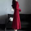[] Minimalist knitted dress autumn and winter new temperament slim square collar inner sweater skirt