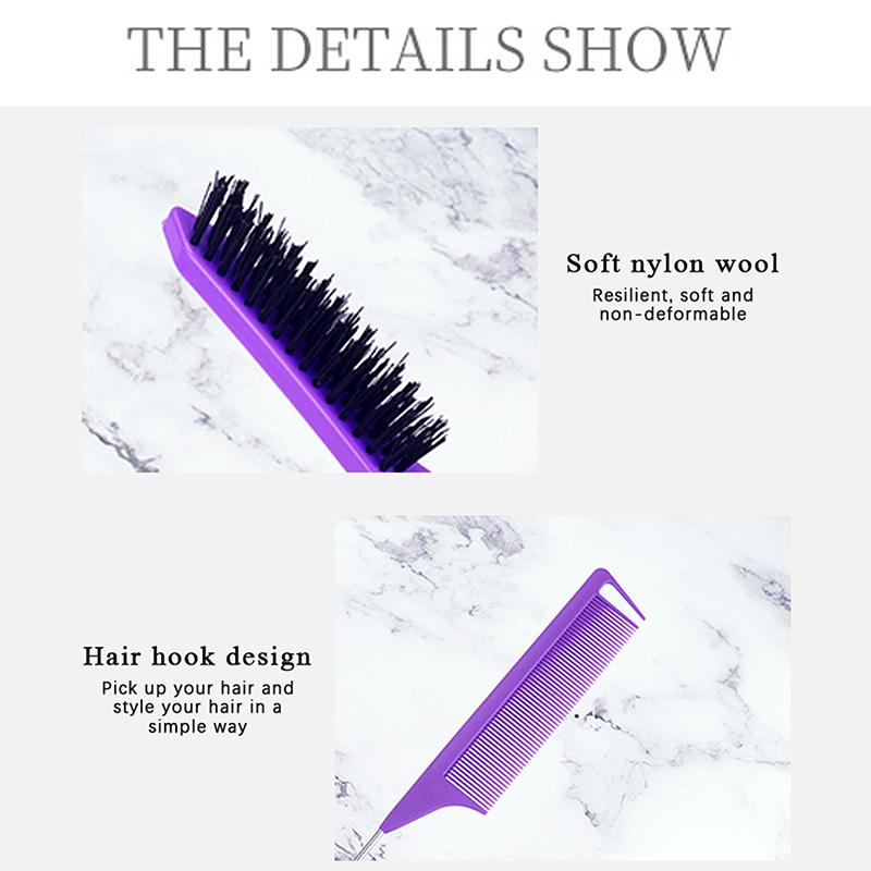 3Pcs Hair Styling Comb Hair Brush Set, Teasing Edge Brush Rat Tail Comb For Curly/Straight/Wet/Dry/Long/Shot Hair