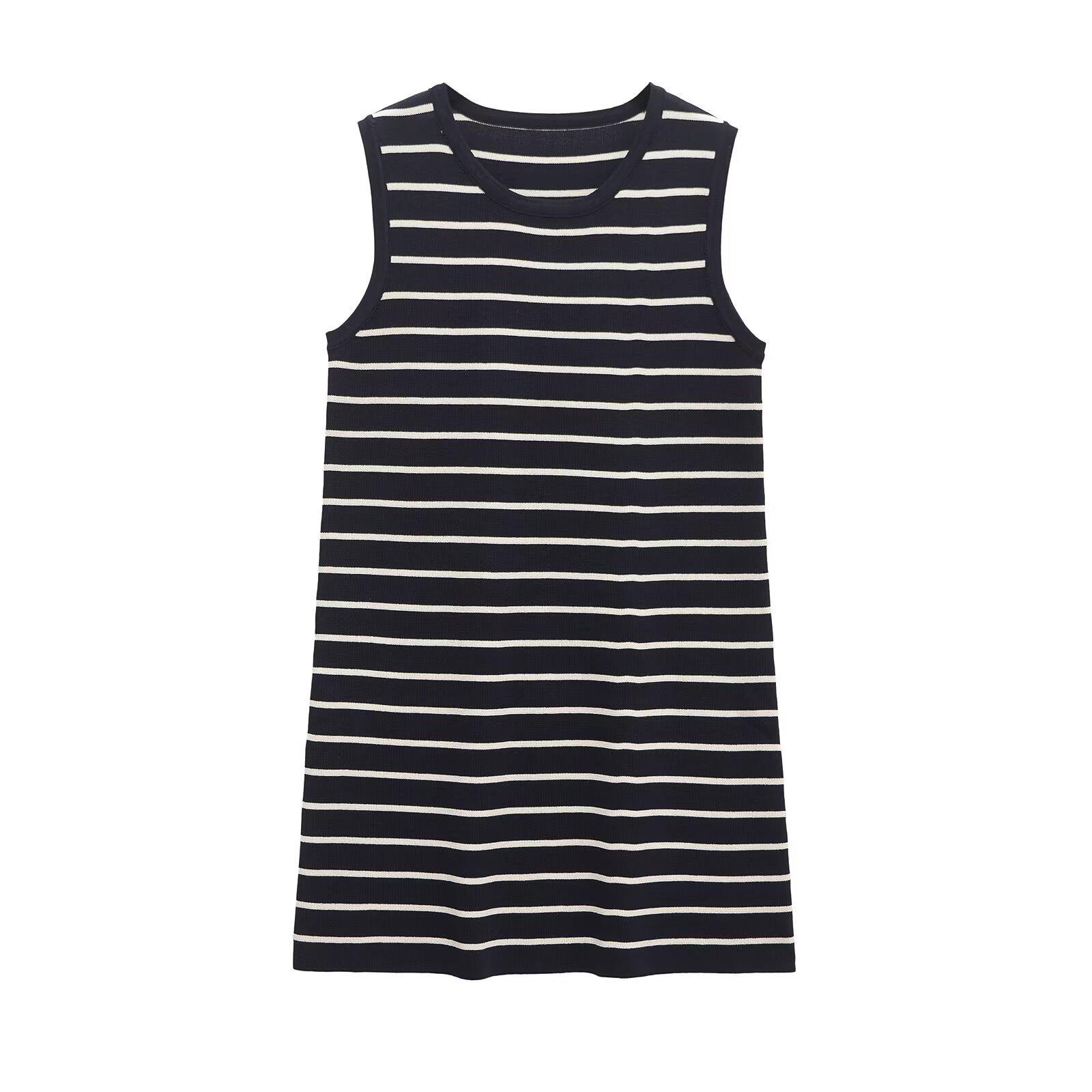 

Весна 2025 Женское модное полосатое вязаное мини-платье в европейском и американском стиле Medium