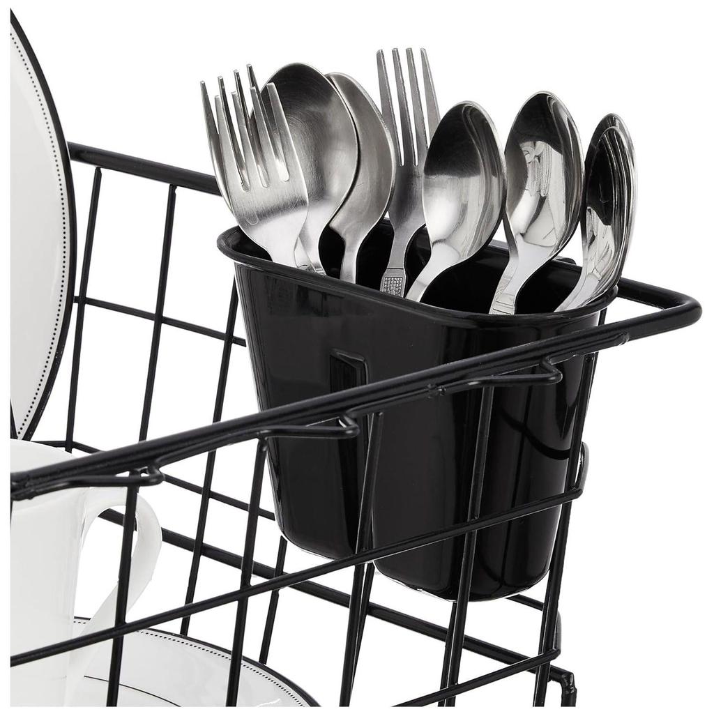 Luxuriöser Abtropfständer aus Stahl mit Abtropfschale | 3-teiliger Schneidebrett- und Glas-/Deckelhalter | Küchenkorb zum Trocknen von Utensilien