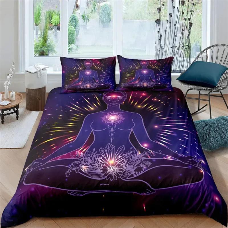 Bohemian Chakra Meditation Duvet Cover Relax Theme Yoga Bedding Set Exotic Mandala Lotus Comforter Cover Full King Bedroom Decor