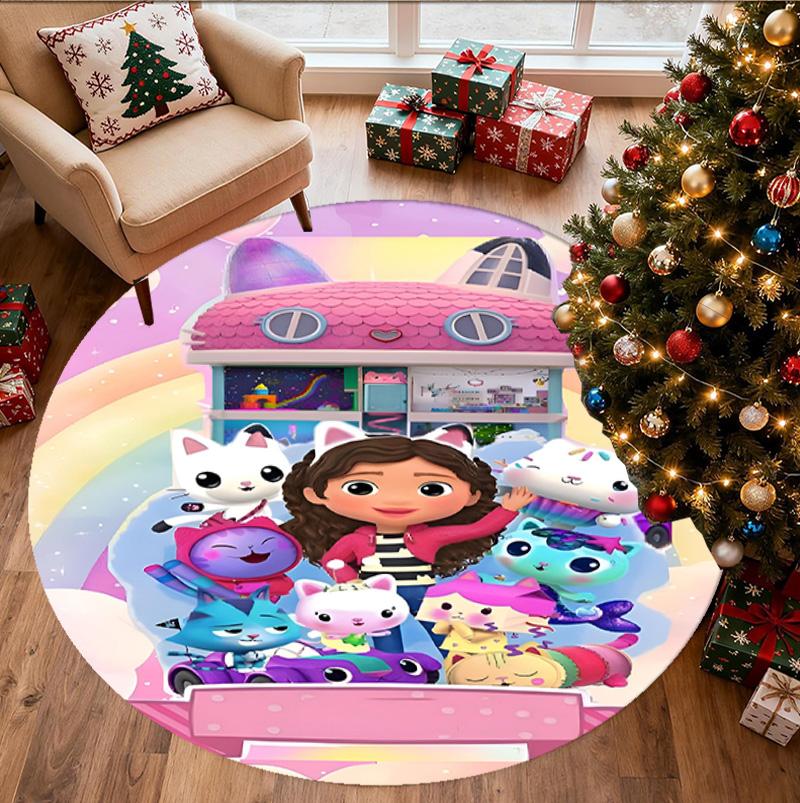 Gabby's Dollhouse Pattern Round Rug, Indoor/Outdoor Mat, for Picnic, Gameroom, Bedroom, Office, Living Room, Home Decor Carpet, Birthday Gift