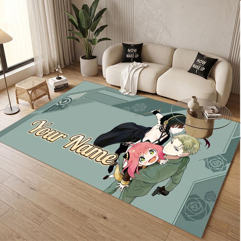 Custom Name Crystal Velvet Rug,Spy × Family Comfortable Anti Slip Floor Mat For Room Decoration