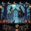 Skeleton Banner Pumpkin Decoration Gothic Decor Spooky Decoration Illustrated Art Graveyard Backdrop For Indoor Decoration