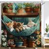 Cartoon Cute Cat Shower Curtain Printed Fabric Garden flowers and plants Cats Bathroom Curtain Bathtub Home Decoration Curtain