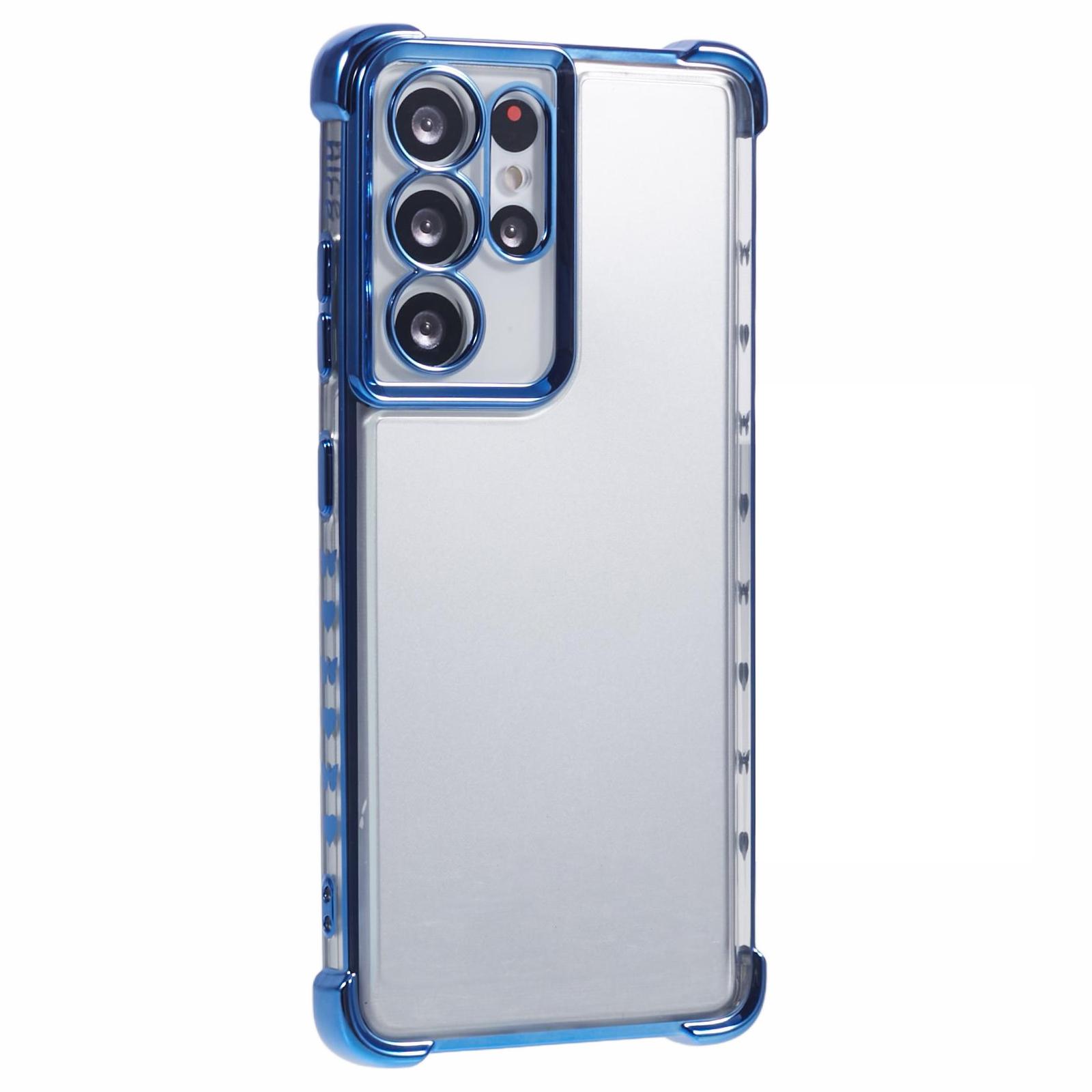 

For Samsung Galaxy S21 Ultra 5G Clear Case TPU Back Phone Cover Electroplating Love Heart Blue