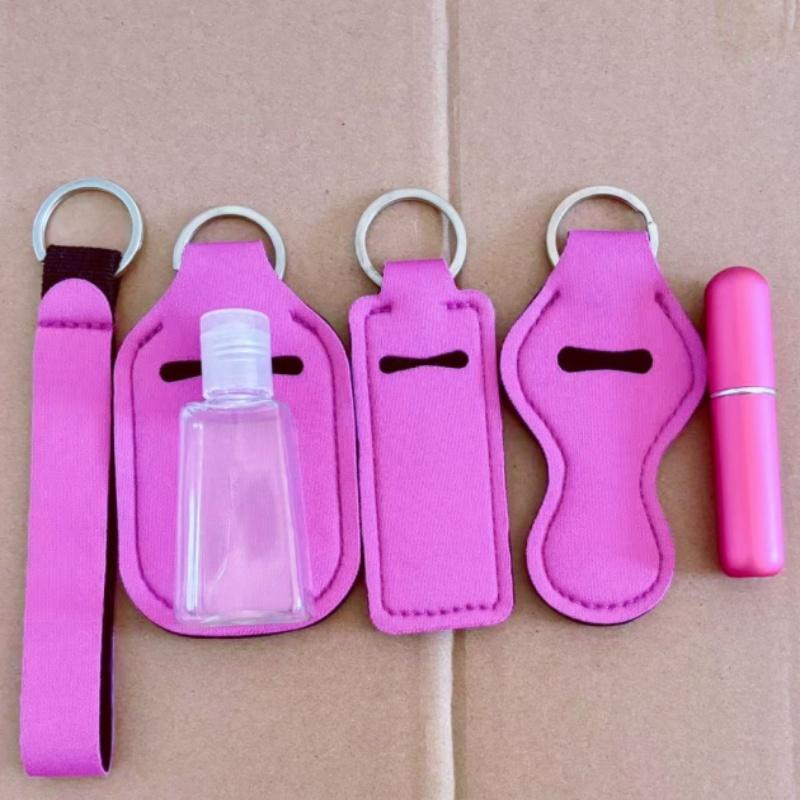 6pcs/set Travel Bottle Chapstick Lanyard Keychain Holders with Lipstick Holder Reusable Lip Balm Pouch Protective Cases