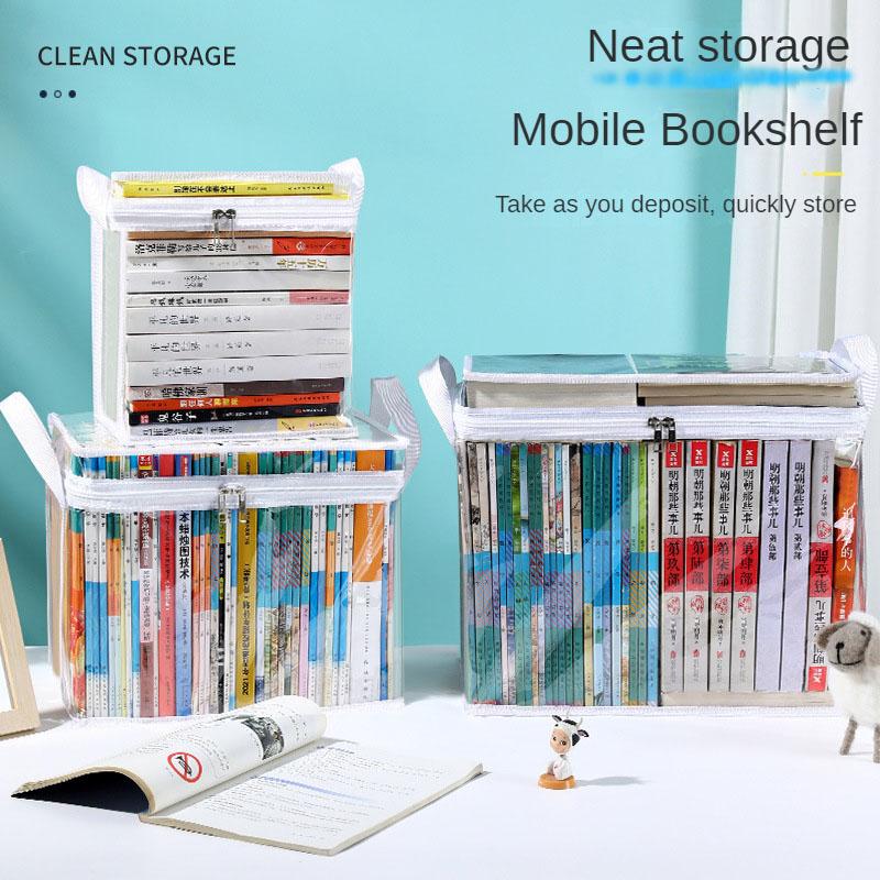 Book Organizing Box Student Classroom Dormitory Foldable Portable Transparent Household Large Capacity Textbook Storage Bag