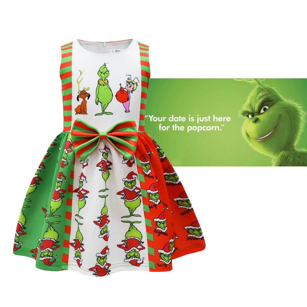 Grinch Halloween Sleeveless Dress For Kids Soft And Comfortable Polyester Material