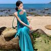 New Summer Literary Seaside Vacation Wind White Three-dimensional Flower Straps Suspender Long Dress Dress