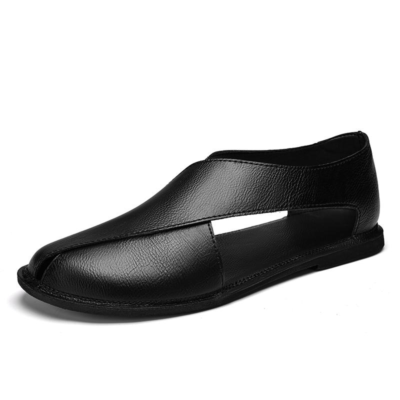 2024 Summer Hollow Genuine Leather Beach  Shoes Men Casual Breathable Sandals Lightweight Antiskid Hole Outdoor Walking Shoes