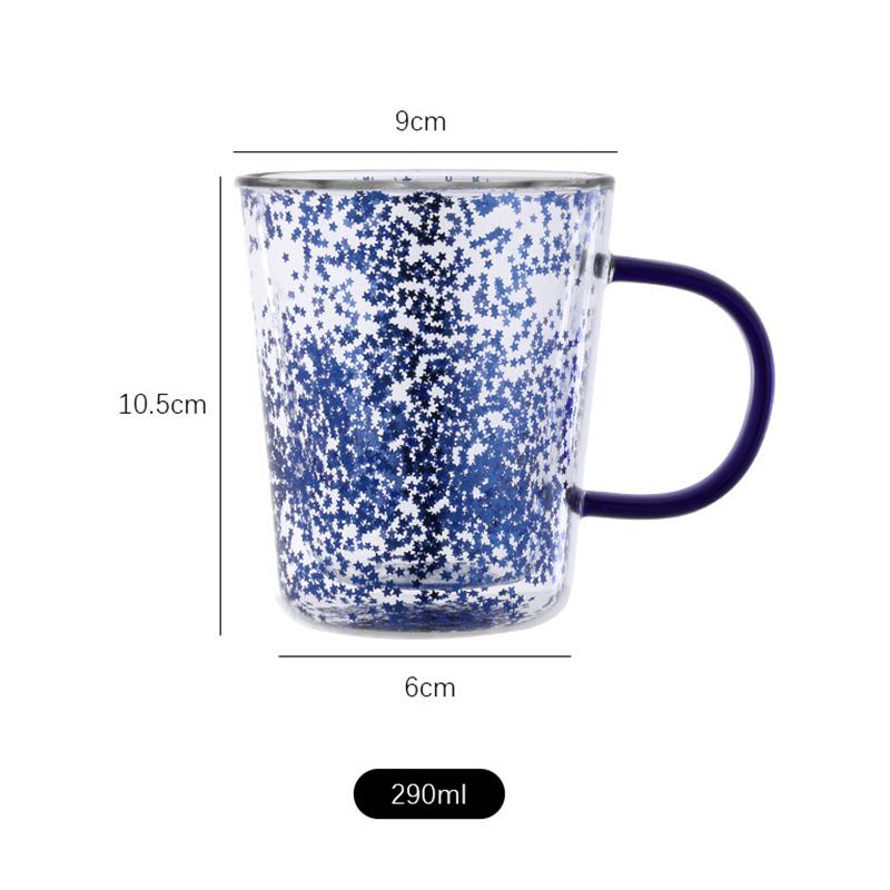 

300ml Double Wall Starry Sky Glass Mug With Handle Coffee Milk Cup Bubble Star Glitters Fillings Tea Juice Water Glass Drinkware 300ml жёлтый