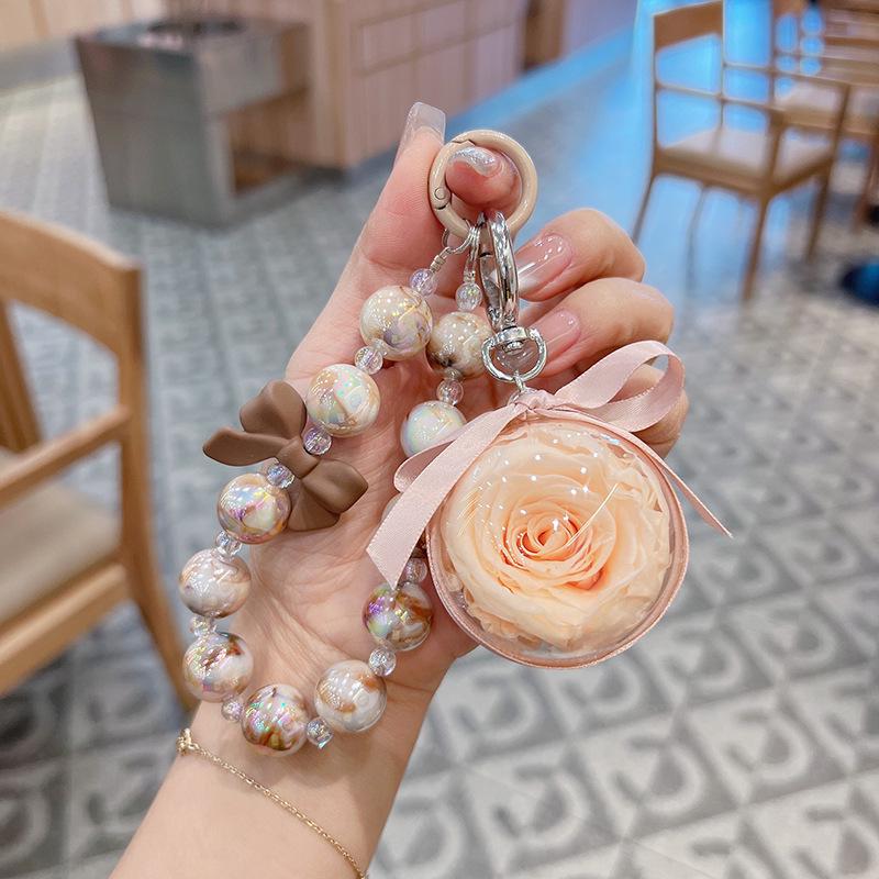 Korean-Style Beaded Rose Keychain & Bag Charm Souvenir