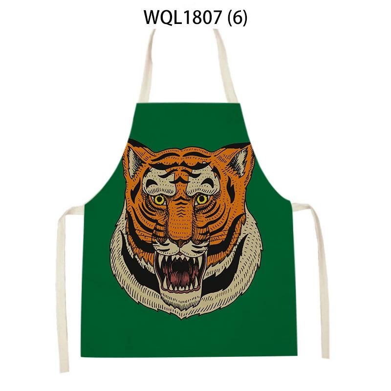 Animal Print Kitchen Apron Dinner Party Cooking Baking Apron Adult Child Baking Accessories Tiger Wolf Pattern Apron Waist Bib