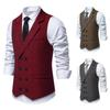 Herren Satin-Innenweste mit Fischgrätstich Business Casual Formeller Anzug Fake-Taschenweste Zweireihige Anzugweste