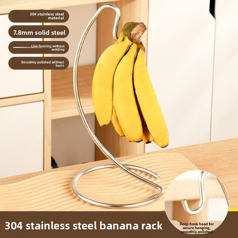 Portable Stainless Steel Banana Holder With Hooks For Kitchen Counter And Office Desk Use