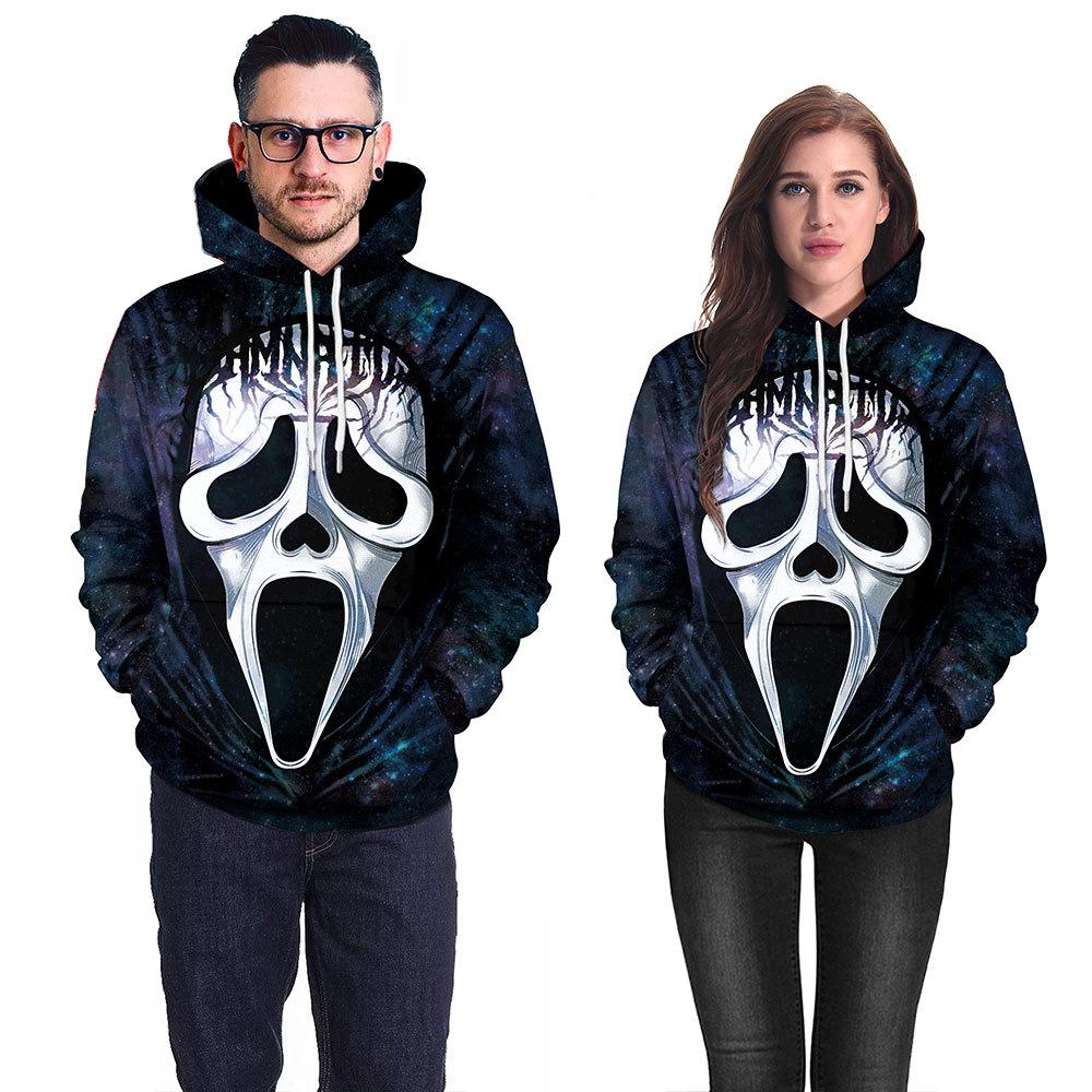 New street hoodie horror mask avatar print halloween couple sweater