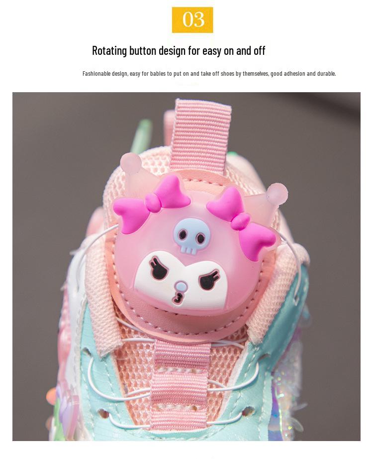 Girls' Cartoon Kuromi Light-Up Sneakers with Soft Sole (2024 Autumn)