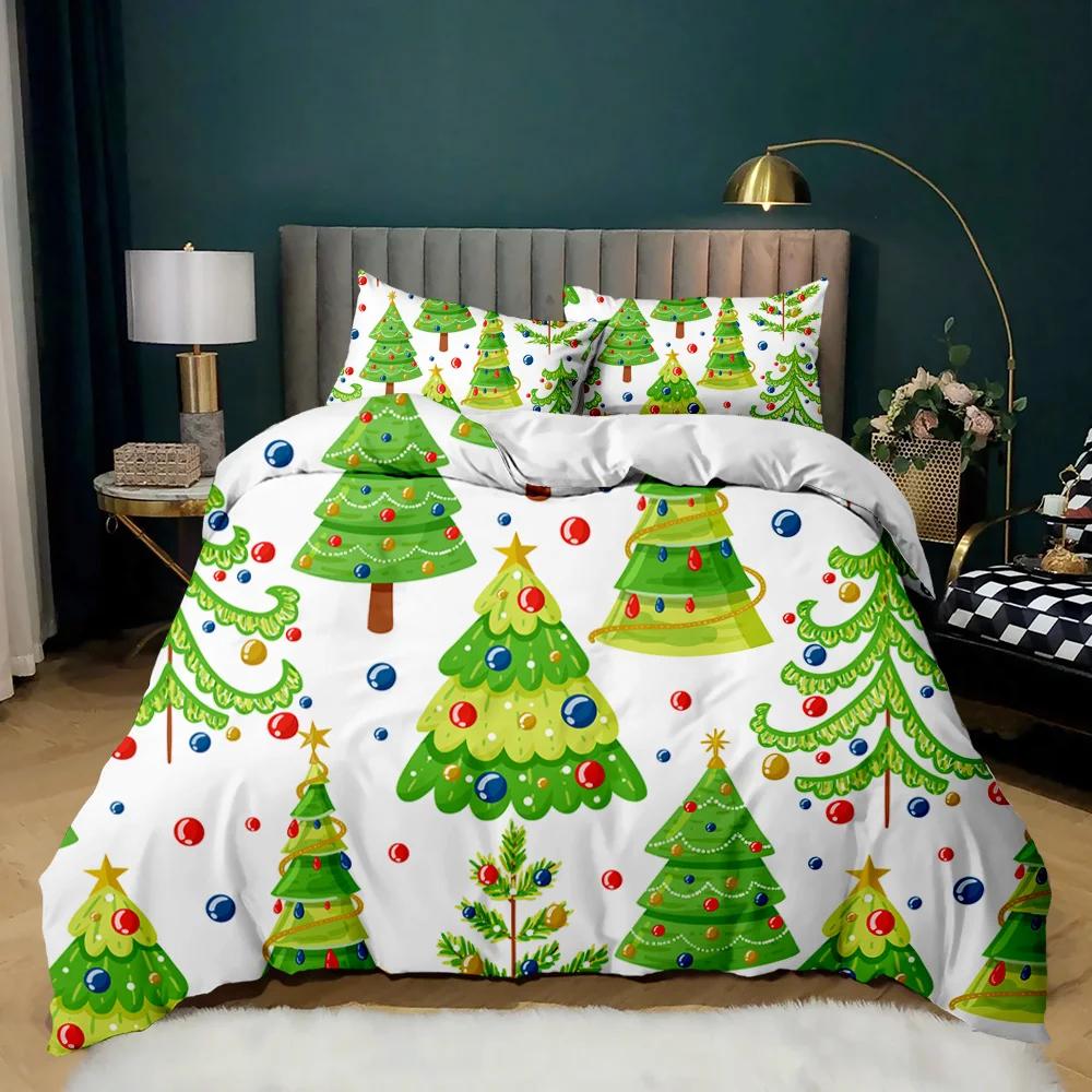 Christmas Duvet Cover Merry Christmas Tree Stockings Green Background Twin Bedding Set Double Queen King Polyester Qulit Cover