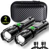 High Strong Power Led Flashlights EDC Tactical Zoomable Torch 3 Modes USB-C Rechargeable Work Fishing Emergency Defense Lantern
