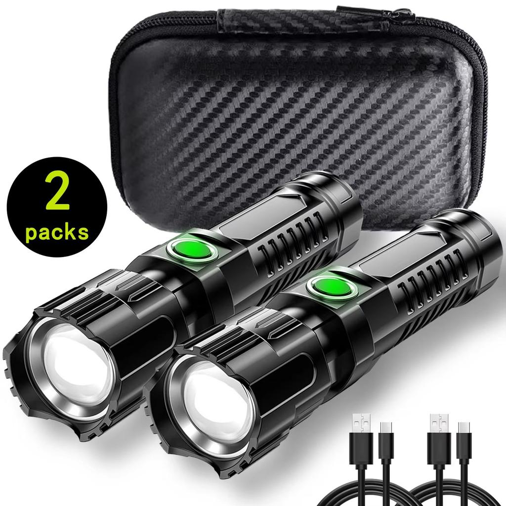High Strong Power Led Flashlights EDC Tactical Zoomable Torch 3 Modes USB-C Rechargeable Work Fishing Emergency Defense Lantern