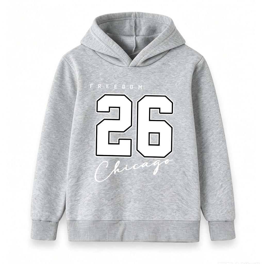 Unisex Kids Boys Girls Pullover Hoodie Casual Freedom 26 Chicago Graphic Long Sleeve Soft Warm Sweatshirt For Daily School Sports Wear