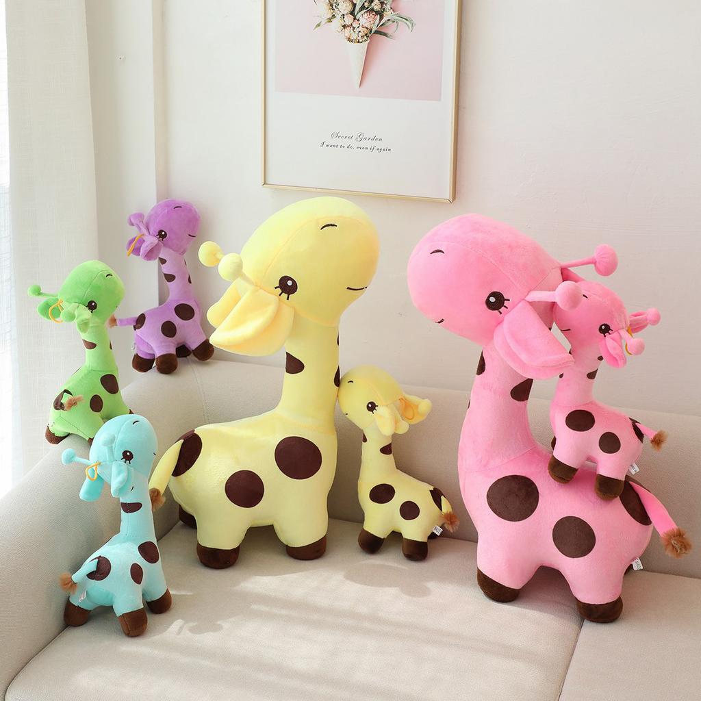 Cute Standing Giraffe Stuffed Doll Colorful Happy Cartoon Plush Toy Appeasing Animal Xmas Gift