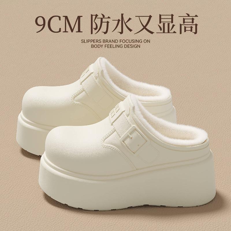 New Fleece Thickened Inner Height Increase Winter Mid-top Shoes Color-blocked Thick-soled Muffin Heightened White Shoes