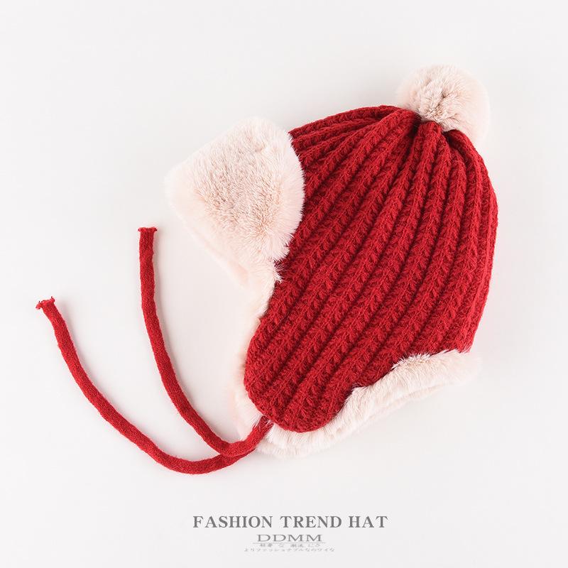 Mütze Damen Winter Warm Ohrenschutz Gestrickte Überziehmütze Sturmhaube Hut Band Doppelnutzung Plüsch Blitzmütze