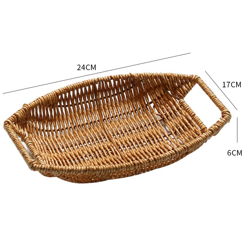 Nordic Style Plastic Rattan Woven Snack Basket for Coffee Table