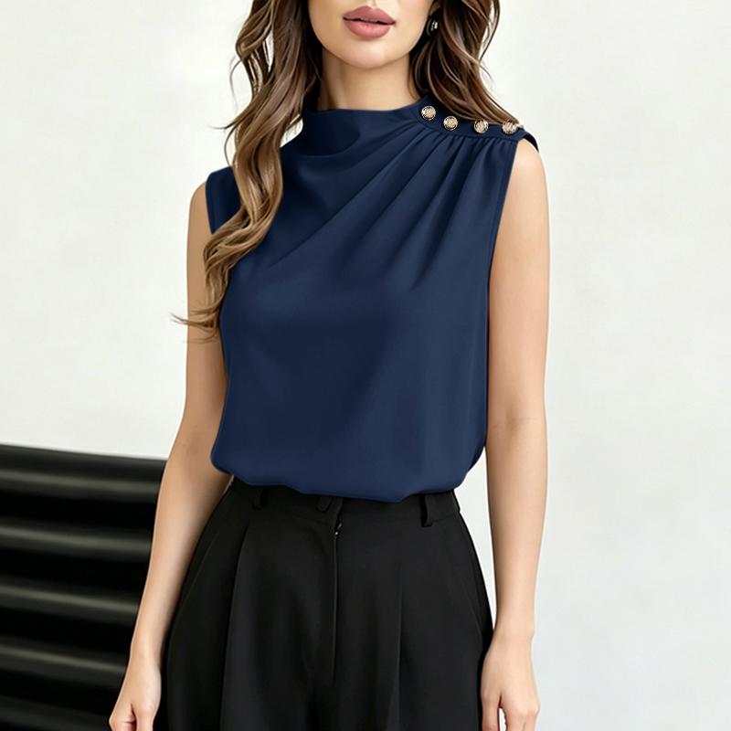 ZANZEA Women Elegant Round Neck Casual Sleeveless Tank Tops S тёмно-синий